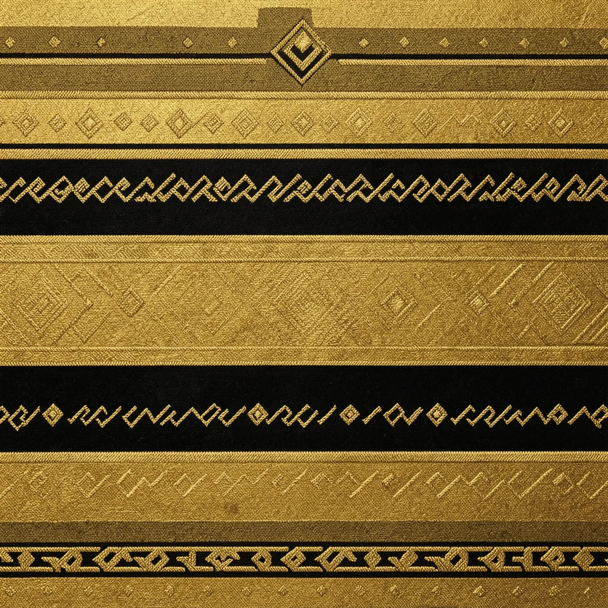 Illustration of gold embroidery bands on black velvet, inspired by Toghu